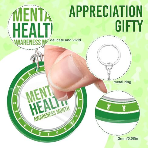 Remuuly Mental Health Gifts for Women Healthy Keychain Gifts Acrylic Green Ribbon Inspirational Key Ring for Women Men in Saudi Arabia