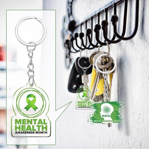 Remuuly Mental Health Gifts for Women Healthy Keychain Gifts Acrylic Green Ribbon Inspirational Key Ring for Women Men in Saudi Arabia