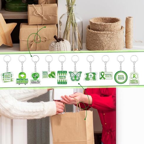Remuuly Mental Health Gifts for Women Healthy Keychain Gifts Acrylic Green Ribbon Inspirational Key Ring for Women Men in Saudi Arabia