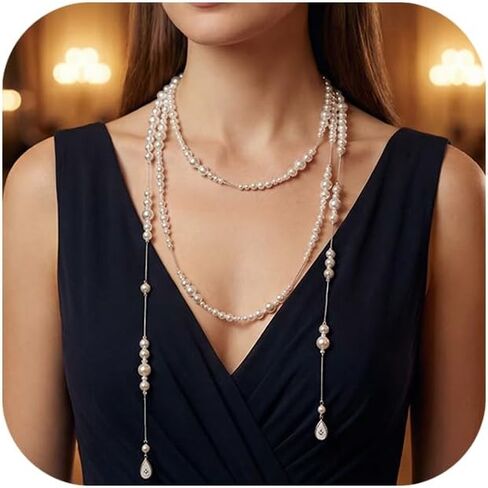 Layered Pearl Choker Necklace for Women Long Pearl Tassel Necklaces Multi Strand Pearl Necklaces Faux Pearl Necklace Wedding Jewelry in Saudi Arabia