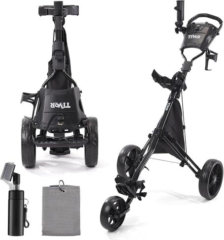 Tivor Golf Push Cart 3 Wheel، عربة حقيبة جولف خفيفة الوزن مع إطار رباعي الطي، وحقيبة تبريد، طقم تنظيف جولف، مجموعة عربة جولف مدمجة للهاتف/الكوب/المظلة in Saudi Arabia