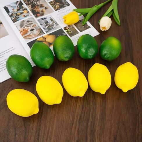 10 قطع من فاكهة الليمون الاصطناعية، ليمون مزيف لحفلات الزفاف والتصوير الفوتوغرافي وديكور عيد الشكر (أخضر أصفر) in Kuwait