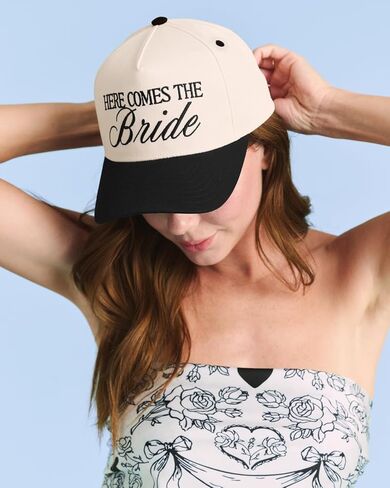 xo, Fetti Here Comes The Bride Trucker Hat | Bachelorette Gift, Ivory and Black, Embroidered, Bach Party, Wedding Day of, Honeymoon, Bridal Shower Gift in Saudi Arabia