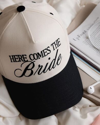 xo, Fetti Here Comes The Bride Trucker Hat | Bachelorette Gift, Ivory and Black, Embroidered, Bach Party, Wedding Day of, Honeymoon, Bridal Shower Gift in Saudi Arabia
