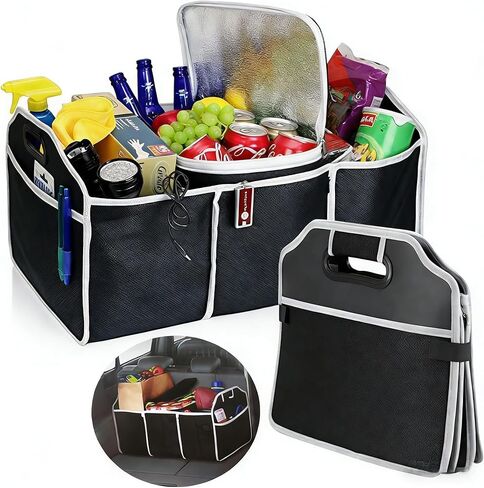 Multi-Functional Adjustable Double-Ended Wrench Car Trunk Folding Storage Organizer with 3 Compartments, Large Capacity Car Storage Boxes, Portable Waterproof Bags for Cargo Trunks, Universal SUV, Tru in Saudi Arabia