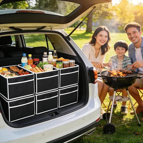 Multi-Functional Adjustable Double-Ended Wrench Car Trunk Folding Storage Organizer with 3 Compartments, Large Capacity Car Storage Boxes, Portable Waterproof Bags for Cargo Trunks, Universal SUV, Tru in Saudi Arabia