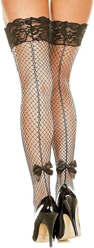 Net Stay Up Silicone Top Thigh High Stockings With Backseam And Bow (One Size,Black) in Saudi Arabia