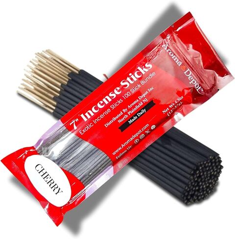 Cherry Most Exotic Charcoal 7'' Incense Sticks. Approx. 85 to 100 Sticks Per Bundle, Length - 7 Inches, Each Natural Stick Burns for 35 to 45 mins Each. Long Lasting. Guarantee 100% Pure in Kuwait