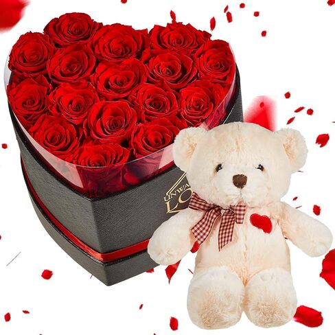 16 زهرة محفوظة في صندوق على شكل قلب مع ورود خالدة، هدايا عيد الحب للنساء، هدايا رومانسية لعيد الحب، عيد الأم، الذكرى السنوية لعيد ميلادها in Saudi Arabia