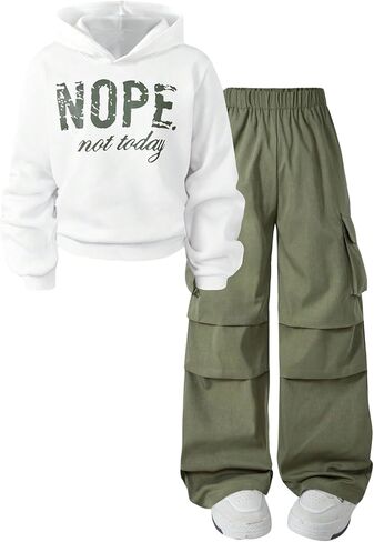SOLY HUX Girl's 2 Piece Outfits Graphic Hoodies Sweatshirt and Cargo Pants Set Sweatsuits in Saudi Arabia