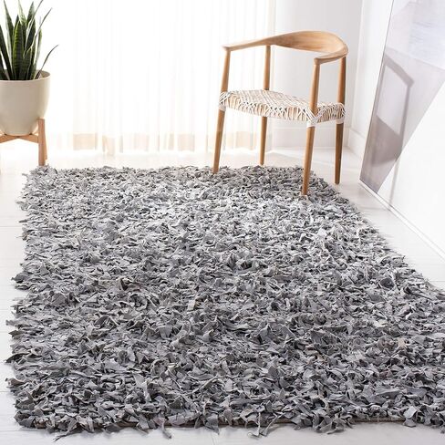 SAFAVIEH Leather Shag Collection Runner Rug - 2'3" x 11', White, Hand-Knotted Modern Leather, Non-Shedding & Easy Care, Ideal for High Traffic Areas in Living Room, Bedroom (LSG511C) in Kuwait