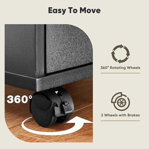 NEWBULIG 5 أدراج خزانة ملفات متنقلة تحت تخزين المكتب مع عجلات، خزائن ملفات مكتبية صغيرة خشبية متدحرجة من الأدراج للمنزل والمكتب باللون الأسود in Kuwait