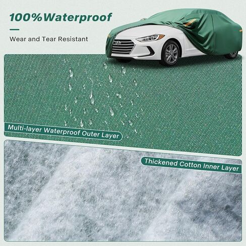 Car Cover Waterproof All Weather, 16-Layer Heavy Duty Full Exterior Cover with Vents, Spare Windproof Straps & Towel, Winter Snow/Ice/Rain Protection, Fit Sedan BMW 3 Series, Ford Fusion. in Saudi Arabia