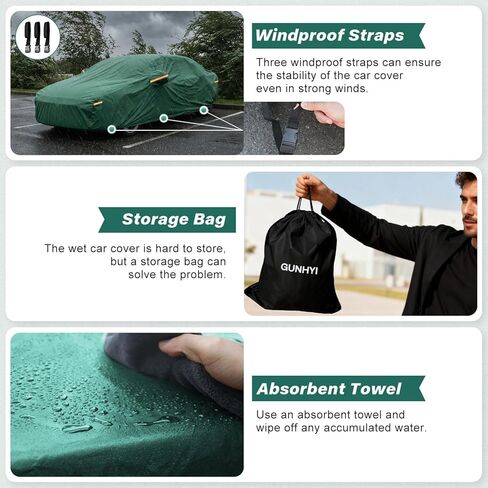 Car Cover Waterproof All Weather, 16-Layer Heavy Duty Full Exterior Cover with Vents, Spare Windproof Straps & Towel, Winter Snow/Ice/Rain Protection, Fit Sedan BMW 3 Series, Ford Fusion. in Saudi Arabia