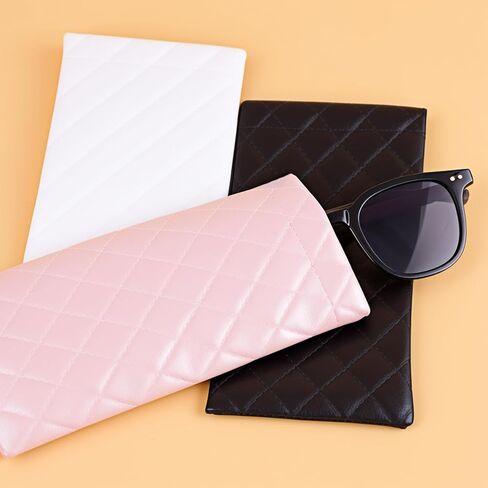3 Pcs Soft Sunglasses Case Soft Eyeglass Cases for Women, Portable Leather Glasses Bags Squeeze Protective Pouches, Sunglass Pouch for Travel Daily Eyeglasses Sunglasses Organizer, Pink White Black in Saudi Arabia