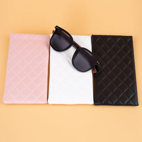 3 Pcs Soft Sunglasses Case Soft Eyeglass Cases for Women, Portable Leather Glasses Bags Squeeze Protective Pouches, Sunglass Pouch for Travel Daily Eyeglasses Sunglasses Organizer, Pink White Black in Saudi Arabia