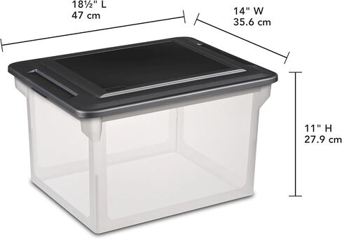 File Box, Clear Plastic Bin with Black Lid, Letter or Legal-Sized File Storage - Stackable, Dustproof, for Office, Home & Dorm in Saudi Arabia