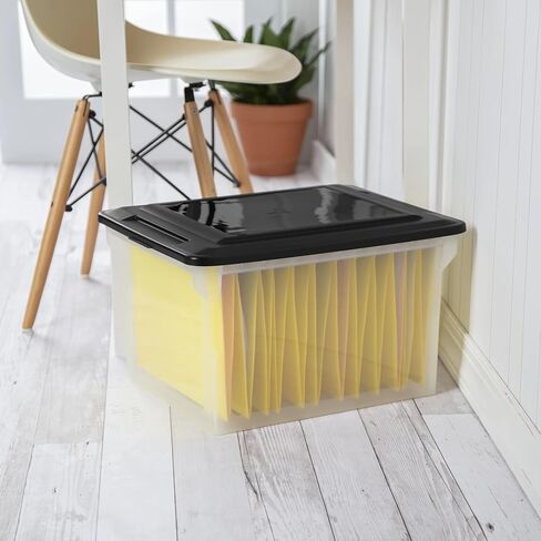 File Box, Clear Plastic Bin with Black Lid, Letter or Legal-Sized File Storage - Stackable, Dustproof, for Office, Home & Dorm in Saudi Arabia