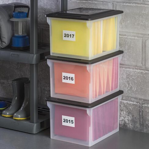 File Box, Clear Plastic Bin with Black Lid, Letter or Legal-Sized File Storage - Stackable, Dustproof, for Office, Home & Dorm in Saudi Arabia