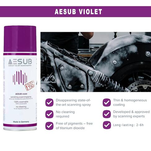 3D Scanning Spray for 3D Scanner - No Cleaning Needed, Ideal for Transparent Reflective Textured Surfaces, Longer-Lasting than Blue Spray, Improves Scan Accuracy Efficiency, 400ml(13.53 fl oz), Violet in Kuwait