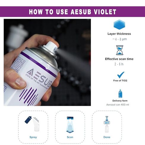 3D Scanning Spray for 3D Scanner - No Cleaning Needed, Ideal for Transparent Reflective Textured Surfaces, Longer-Lasting than Blue Spray, Improves Scan Accuracy Efficiency, 400ml(13.53 fl oz), Violet in Kuwait