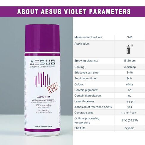 3D Scanning Spray for 3D Scanner - No Cleaning Needed, Ideal for Transparent Reflective Textured Surfaces, Longer-Lasting than Blue Spray, Improves Scan Accuracy Efficiency, 400ml(13.53 fl oz), Violet in Kuwait