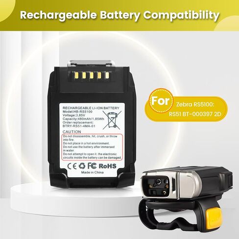10 Pack for Zebra RS5100 Scanner Battery Replacement: RS51 RS5100 BT-000397 2D Ring Scanner Battery BT-000398 BTRY-RS51-7MA-01 BTRY-RS51-4MA-01 RS61 RS6100 RSBT5 Bluetooth Lithium Batteries 480mAh in Kuwait