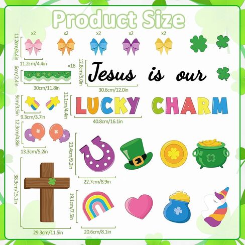 مجموعة لوحة الإعلانات المسيحية لعيد القديس باتريك، شامروك وصليب الله، ديكور الفصول الدراسية الدينية لعيد القديس باتريك، الإيمان، شامروك، معلم مدرسة الأحد، جدار الباب، ديكور أيرلندي in Kuwait