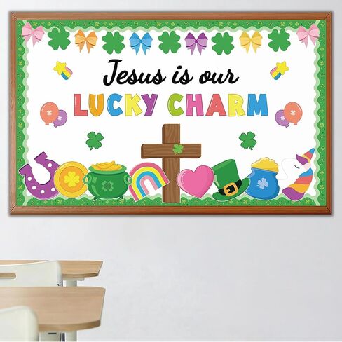 مجموعة لوحة الإعلانات المسيحية لعيد القديس باتريك، شامروك وصليب الله، ديكور الفصول الدراسية الدينية لعيد القديس باتريك، الإيمان، شامروك، معلم مدرسة الأحد، جدار الباب، ديكور أيرلندي in Kuwait