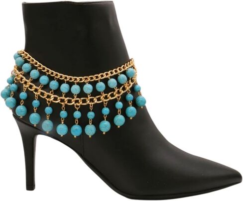 Women Western Fashion Jewelry Boot Chain Bracelet Gold Metal Shoe Charm Turquoise Blue Beads in Saudi Arabia