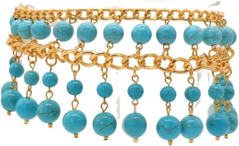 Women Western Fashion Jewelry Boot Chain Bracelet Gold Metal Shoe Charm Turquoise Blue Beads in Saudi Arabia