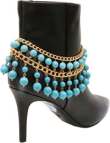 Women Western Fashion Jewelry Boot Chain Bracelet Gold Metal Shoe Charm Turquoise Blue Beads in Saudi Arabia