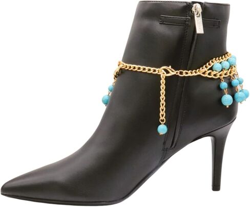 Women Western Fashion Jewelry Boot Chain Bracelet Gold Metal Shoe Charm Turquoise Blue Beads in Saudi Arabia