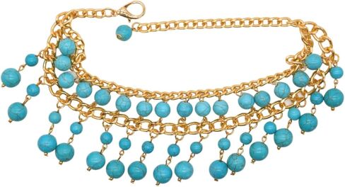 Women Western Fashion Jewelry Boot Chain Bracelet Gold Metal Shoe Charm Turquoise Blue Beads in Saudi Arabia