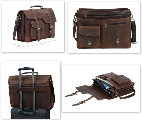 17 بوصة أعلى الحبوب براون الجلود كمبيوتر محمول حقيبة ساعي مكتب حقيبة حقيبة سفر Crossbody للرجال والنساء حقيبة حقيبة الكمبيوتر in Saudi Arabia