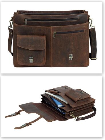17 بوصة أعلى الحبوب براون الجلود كمبيوتر محمول حقيبة ساعي مكتب حقيبة حقيبة سفر Crossbody للرجال والنساء حقيبة حقيبة الكمبيوتر in Saudi Arabia