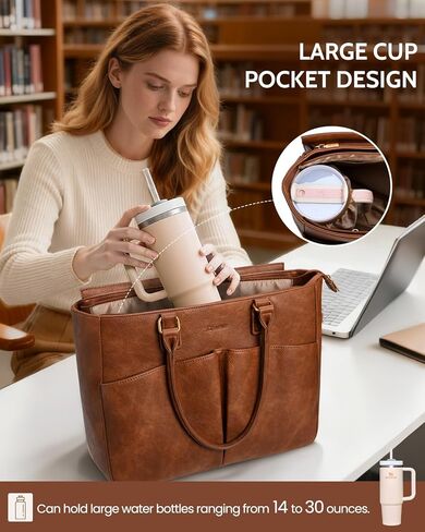 حقيبة كمبيوتر محمول للنساء مقاس 17.3 بوصة، حقائب عمل جلدية، حقيبة حمل ذات سعة كبيرة مع حامل أكواب كبير للنساء، حقائب كمبيوتر عتيقة لأجهزة الكمبيوتر المحمولة، حقيبة ممرضة المعلم، حقيبة مكتب مقاومة للماء in Kuwait