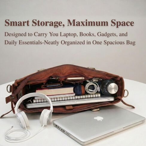 حقيبة كمبيوتر محمول من الجلد الطبيعي مقاس 17 بوصة للنساء - حقيبة عمل كبيرة من الجلد البني مع حجرة كمبيوتر محمول، وحقيبة كمبيوتر نسائية، وحقيبة ونمط مراسل للمكتب والأعمال والسفر وهدايا المعلم | جلدية حقيقية in Kuwait