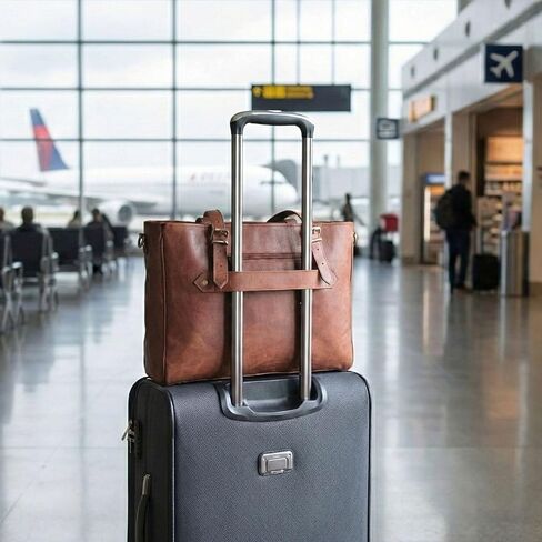 حقيبة كمبيوتر محمول من الجلد الطبيعي مقاس 17 بوصة للنساء - حقيبة عمل كبيرة من الجلد البني مع حجرة كمبيوتر محمول، وحقيبة كمبيوتر نسائية، وحقيبة ونمط مراسل للمكتب والأعمال والسفر وهدايا المعلم | جلدية حقيقية in Kuwait