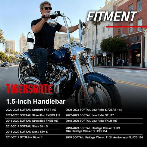 14" Pre-wired Ape Hangers 1 1/2" Fat Softail Mercenary Handlebars & Cable Kit for 2016 and Later Harley Softail & 2016-2017 DYNA low Rider S, Chrome in Saudi Arabia