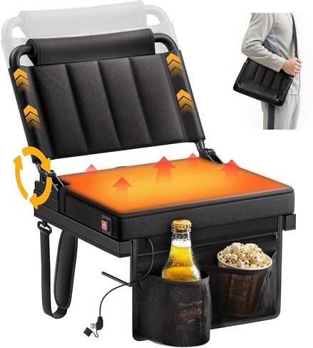 مقاعد ملعب مُدفأة مع دعم خلفي للمبيض، مقعد وسادة سميك قابل للحمل بخمسة زوايا وارتفاع قابل للتعديل مع حقيبة تخزين حامل أكواب، يتضمن حزام الكتف، يستخدم للأحداث الرياضية والحفلات الموسيقية in Kuwait