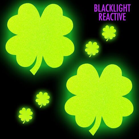 Sasswear Glitz Nips Clover Pasties أغطية حلمات شامروك باللون الأخضر النيون، بتلات الثدي المتوهجة باللون الأسود مع ملصقات الجسم الصغيرة المتطابقة in Kuwait