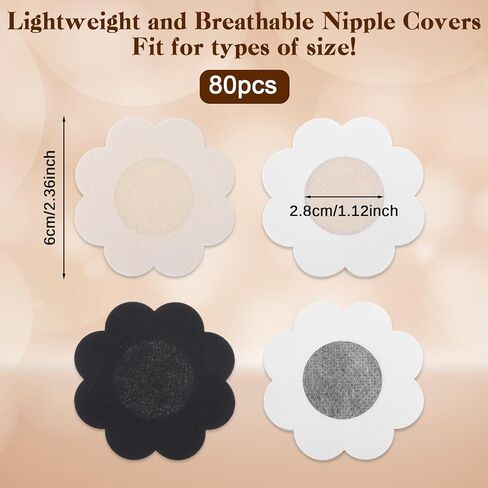 80 Pcs Nipple Stickers for Women, Black Nipple Covers & Nude, Disposable Nipples Covers for Women, 2.36in/6cm Non-Woven Fabric Pasties, Invisible & Self-Adhesive in Kuwait