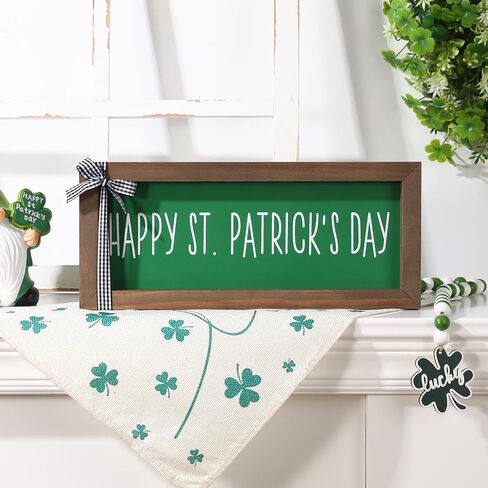 ديكورات عيد القديس باتريك - لافتة سطح الطاولة للقديس باتريك السعيد - علامة مزرعة خشبية لعيد القديس باتريك للمنزل ورف الموقد وطاولة ديكور النافذة in Kuwait