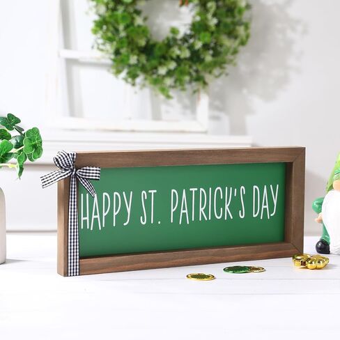 ديكورات عيد القديس باتريك - لافتة سطح الطاولة للقديس باتريك السعيد - علامة مزرعة خشبية لعيد القديس باتريك للمنزل ورف الموقد وطاولة ديكور النافذة in Kuwait