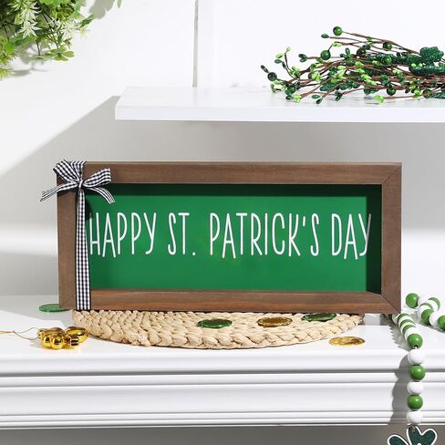 ديكورات عيد القديس باتريك - لافتة سطح الطاولة للقديس باتريك السعيد - علامة مزرعة خشبية لعيد القديس باتريك للمنزل ورف الموقد وطاولة ديكور النافذة in Kuwait