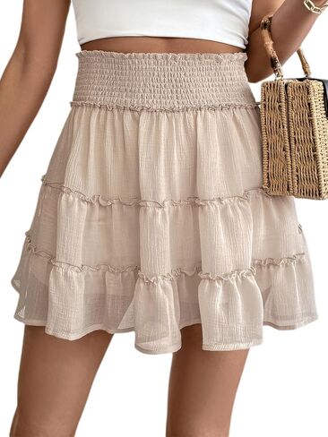 Women's Summer Mini Skirt High Waist Ruffle Tiered Casual Vacation Boho Beach Sport Running Skater Skirts Built-in Shorts Y79 in Saudi Arabia