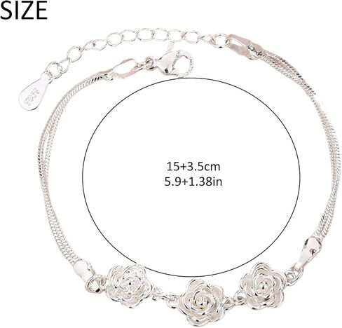 925 Sterling Silver Bracelets for Women Elegant Rose Flower Bracelets Silver Flower Bracelet Fashion Jewelry Gifts for Wife Mom in Saudi Arabia