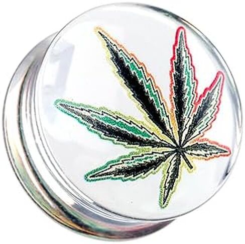 Cannabis Pot Leaf Clear UV Double Flared Ear Gauge Plug Sold As Pair in Saudi Arabia