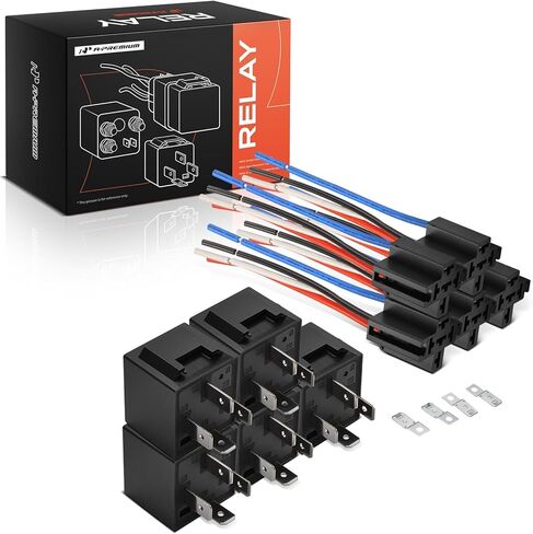 A-Premium 12V 40A 4-Pin SPST Relay مع مقبس تسخير الأسلاك ودعامة حديدية متوافقة مع السيارات والشاحنات والقوارب البحرية (مجموعة 5 قطع) in Kuwait